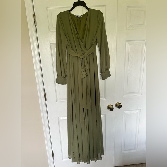 Baltic Born Dusty Olive Long Sleeve Maxi Dress Size Large - Picture 2 of 5